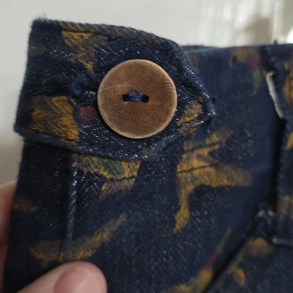 Humor Mens Duck Print Denim Shorts Sweden Cargo Pockets Hunting Sz L EUC